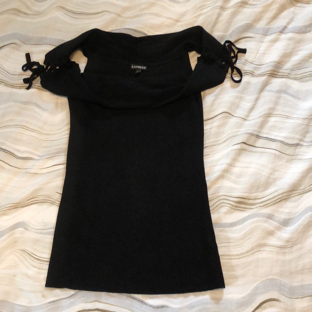 Express Black Knit Off The Shoulder Stretch Top